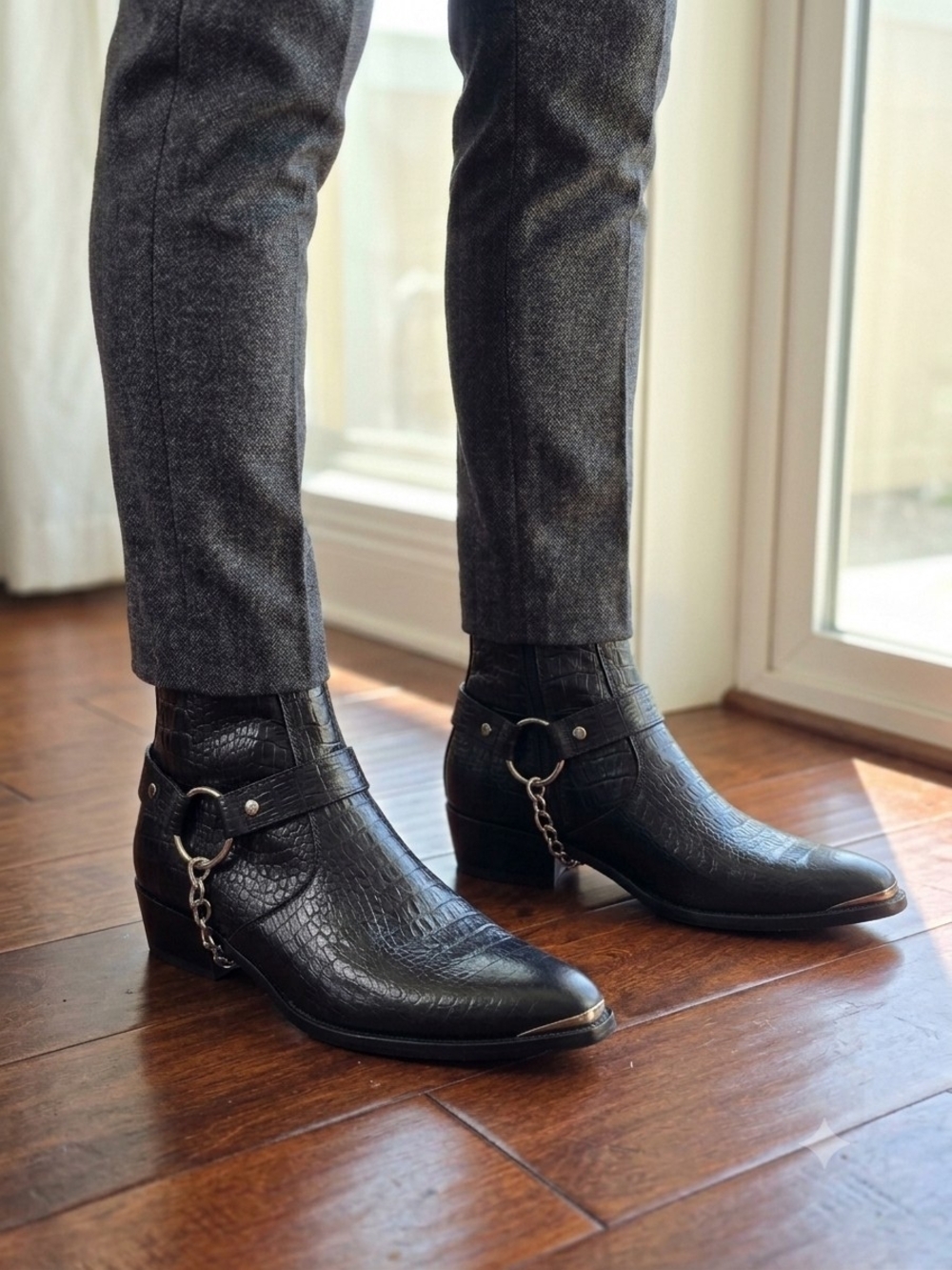 NIB Baccus Shoemaker Croc Leather Texan Harness Boots EU 43
